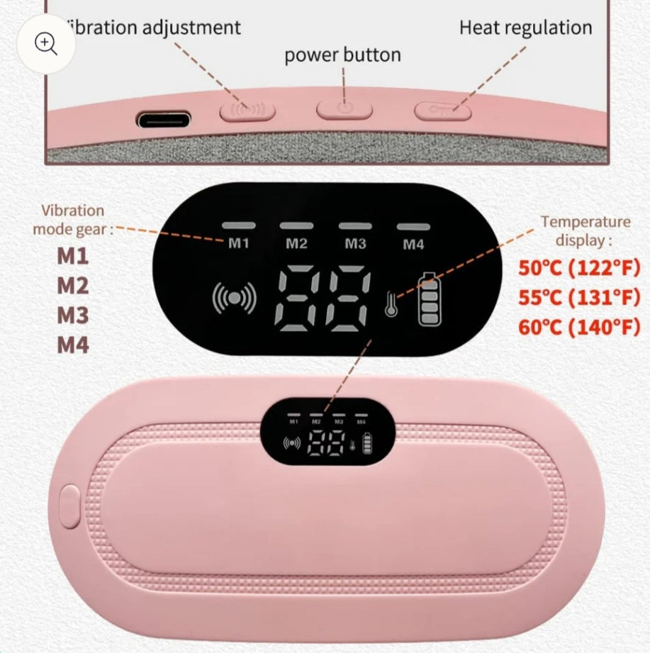 Portable Heating Pad for Period Cramp Relief, 4 Vibration Modes, 3 Heat Settings with LED Display